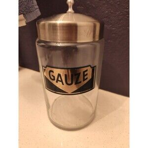 Kalon Apothecary Gauze Glass Jar & Stainless Steel Lid Art Deco MCM